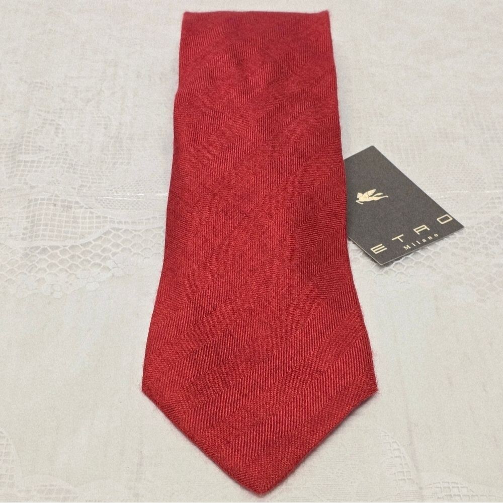ETRO Milano Cashmere And Silk Tie Red-Orange Preppy Business Casual Classic NEW